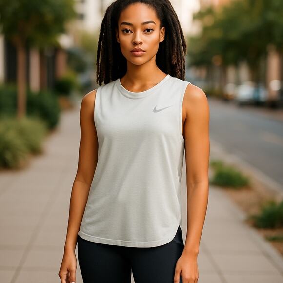 Nike NWT Dri Fit Running Racerback Top Size L Gray Crew Neck Athleisure Sporty - Picture 1 of 8